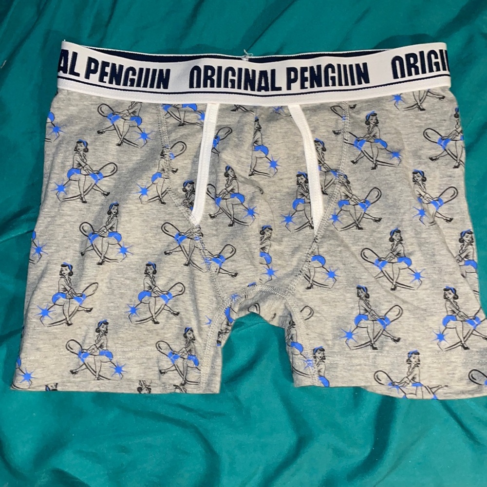 Penquin Boxer Brief - Blue and Gray pinup print Mens small